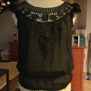Aggie~ Black Floral Lace Top